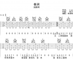 春涧吉他谱_浅影阿_C调伴奏吉他六线谱