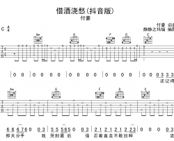 借酒浇愁吉他谱_付豪_C调原版吉他六线谱_抖音版