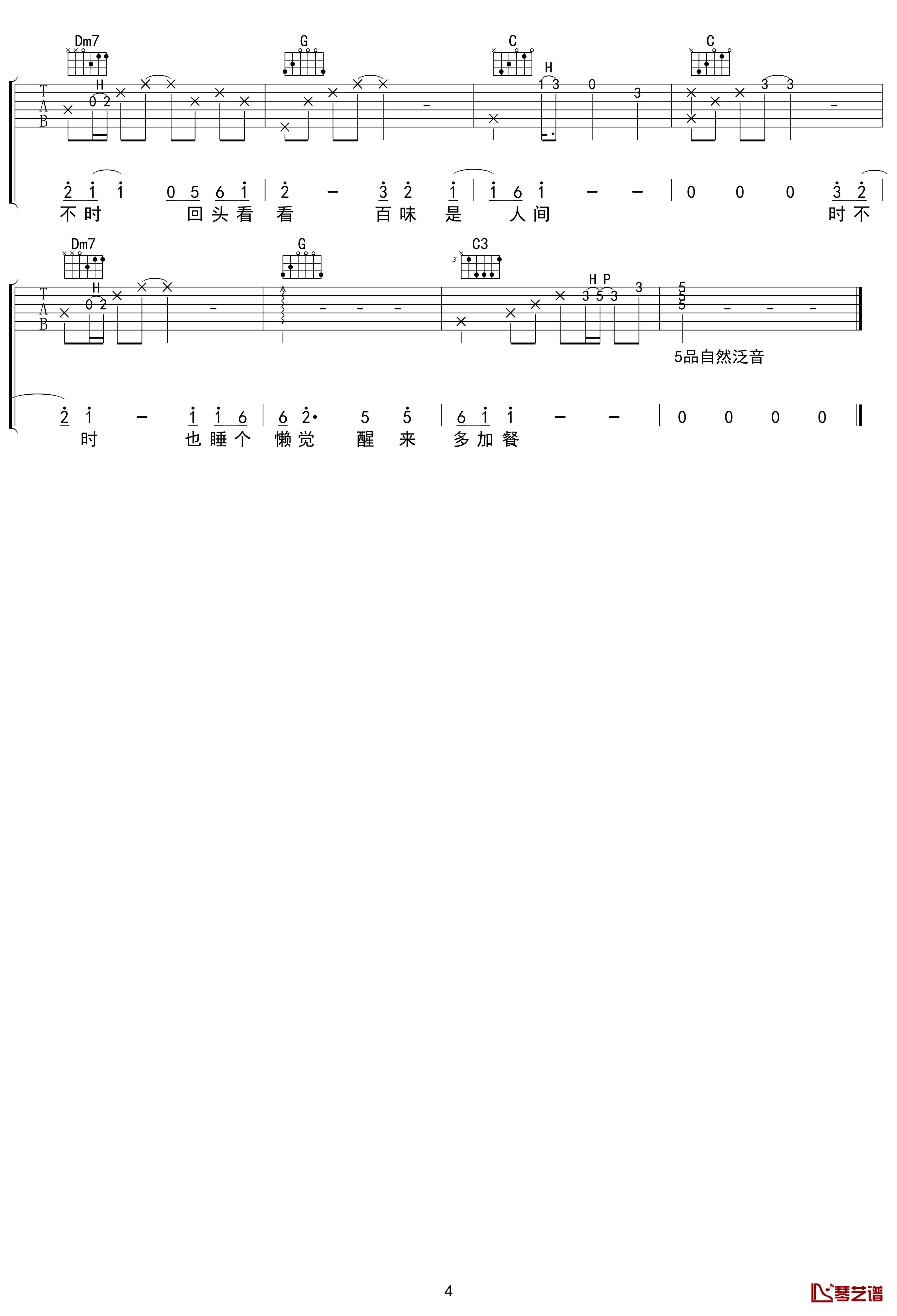 人间不值得吉他谱 C调 黄诗扶【附示范音频】4