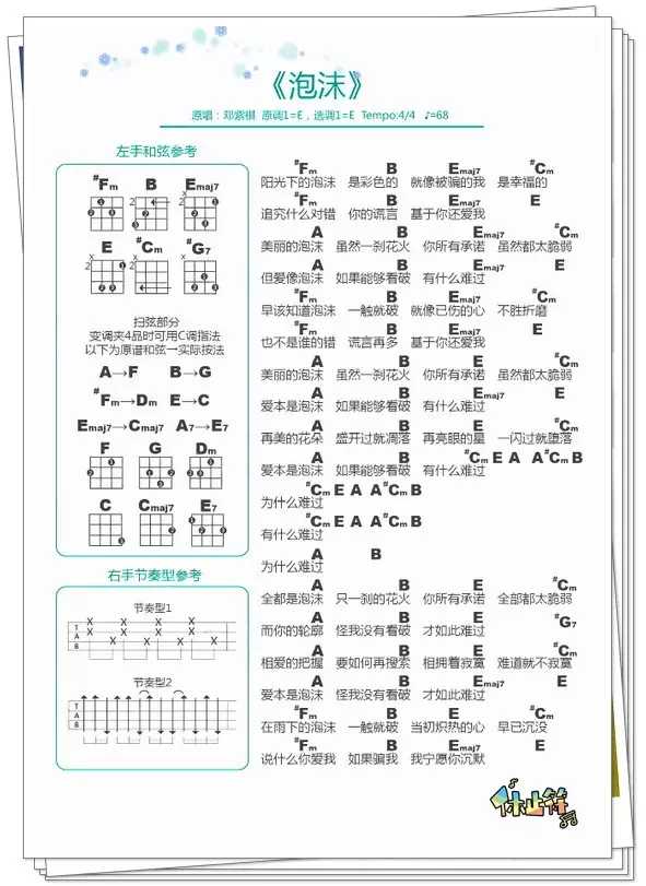 泡沫尤克里里谱-邓紫棋 当初炽热的心 早已沉没1