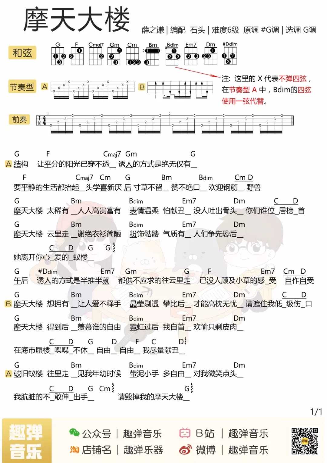 摩天大楼尤克里里谱-薛之谦 欲望从无到有，从膨胀到幻灭1