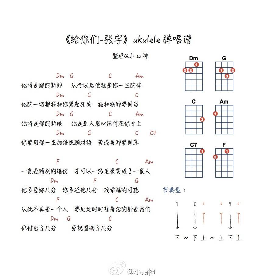 给你们尤克里里谱 BY小Sa 弹唱附谱2