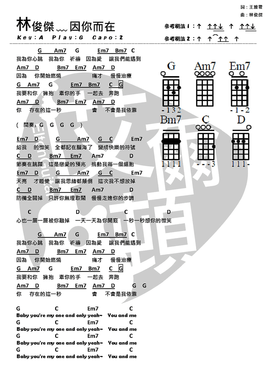 因你而在尤克里里谱林俊杰 弹唱教学1