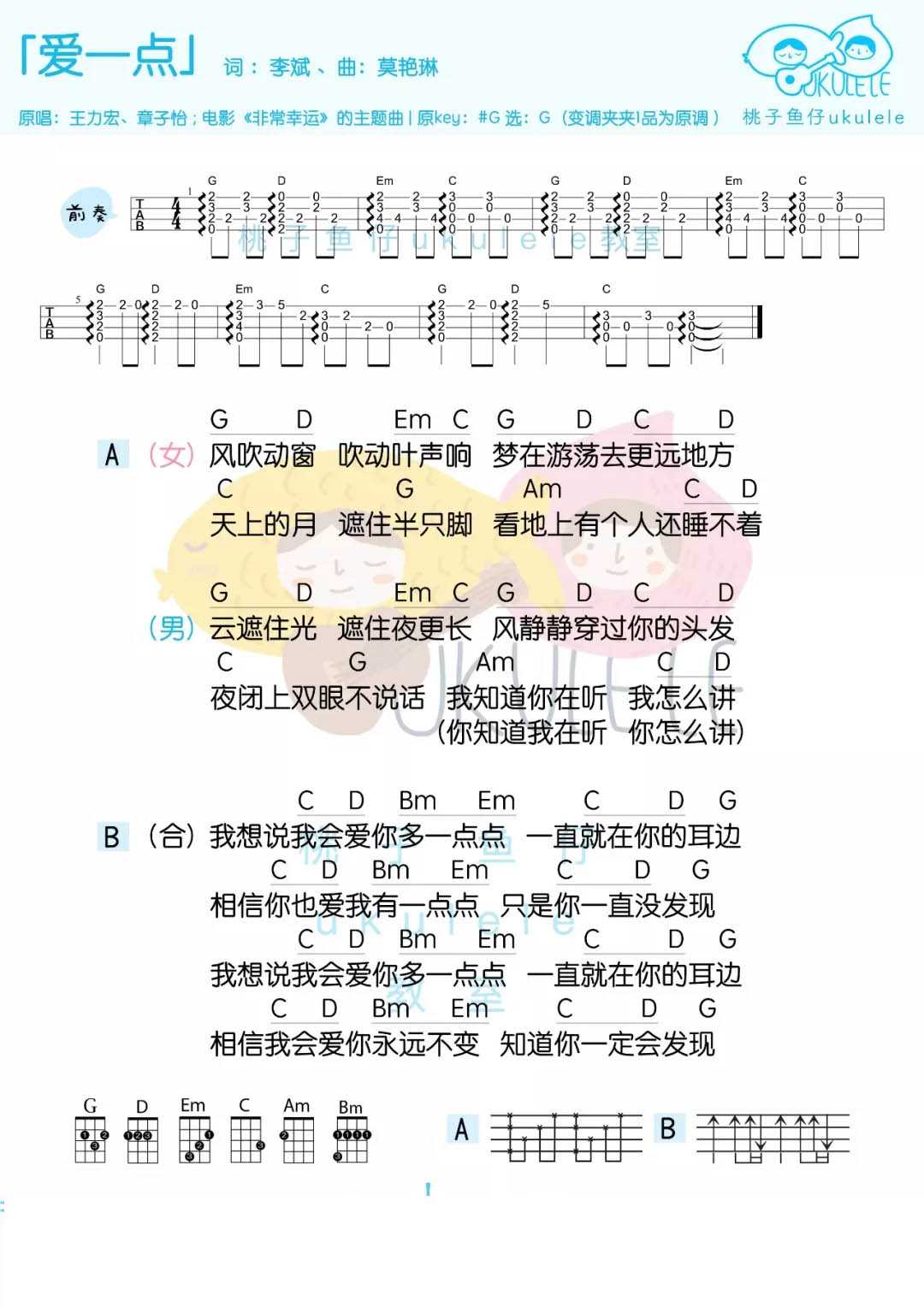 爱一点尤克里里谱 王力宏/章子怡 相信我，每天会爱你多一点1