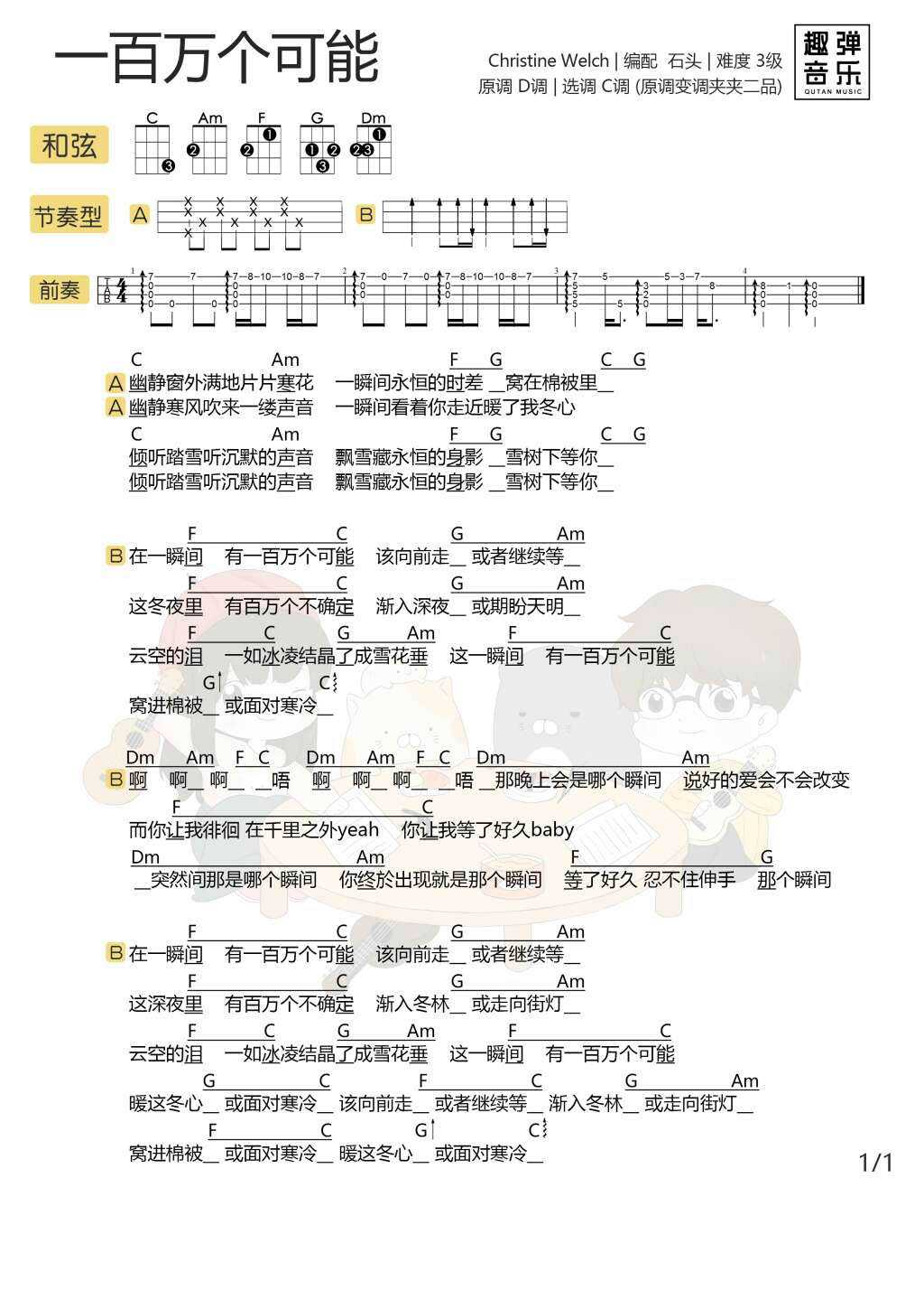 一百万个可能尤克里里谱 克里斯叮 抖音爆红中文歌居然是歪果仁唱的1