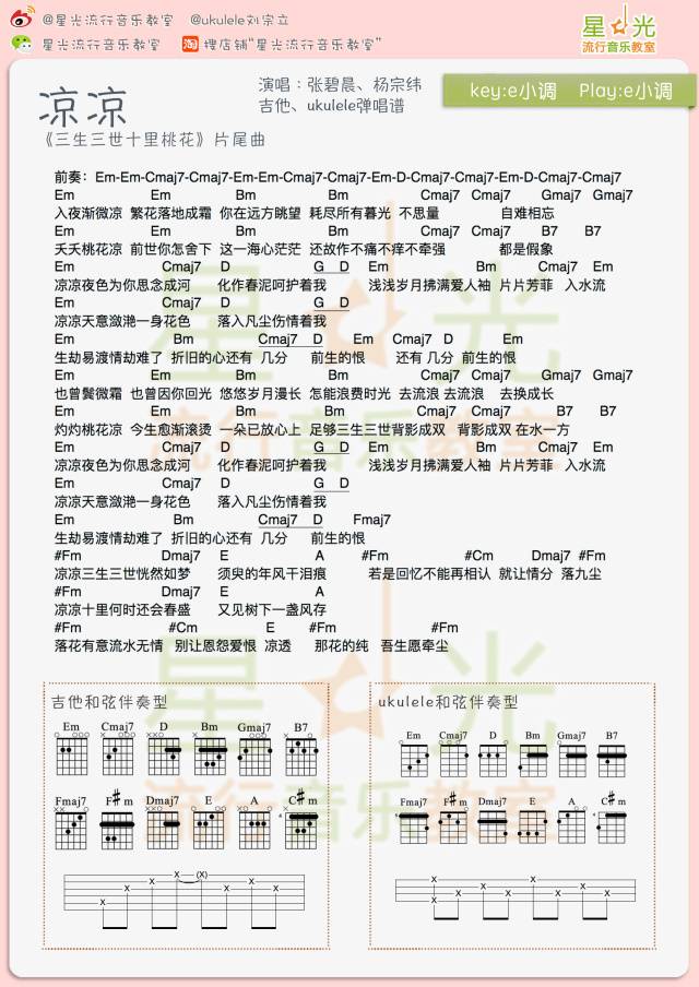 凉凉尤克里里谱 指弹教学2